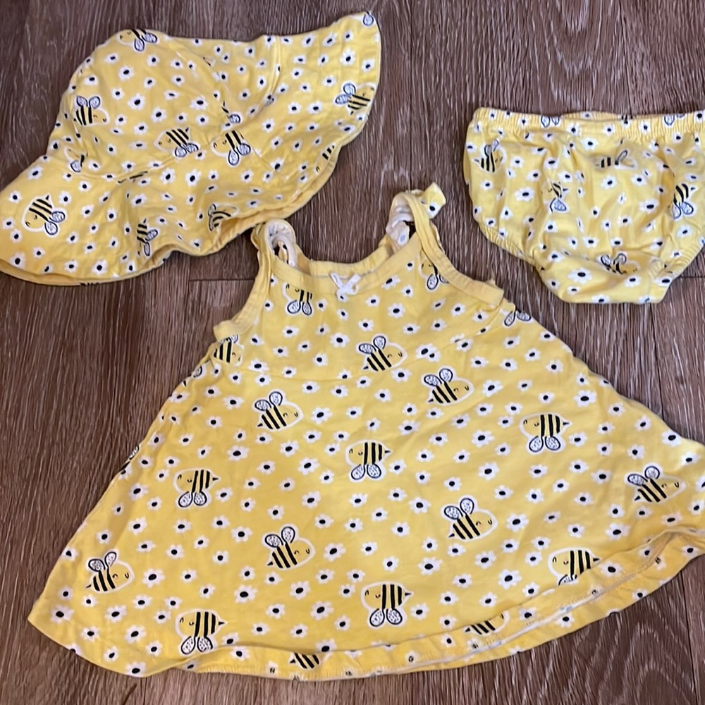 3-6 month yellow bee dress w/ hat & diaper cover